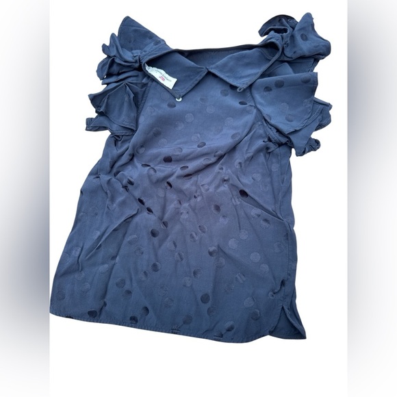 Vineyard Vines Navy Textured Ruffle Blouse size XXS - Picture 7 of 9